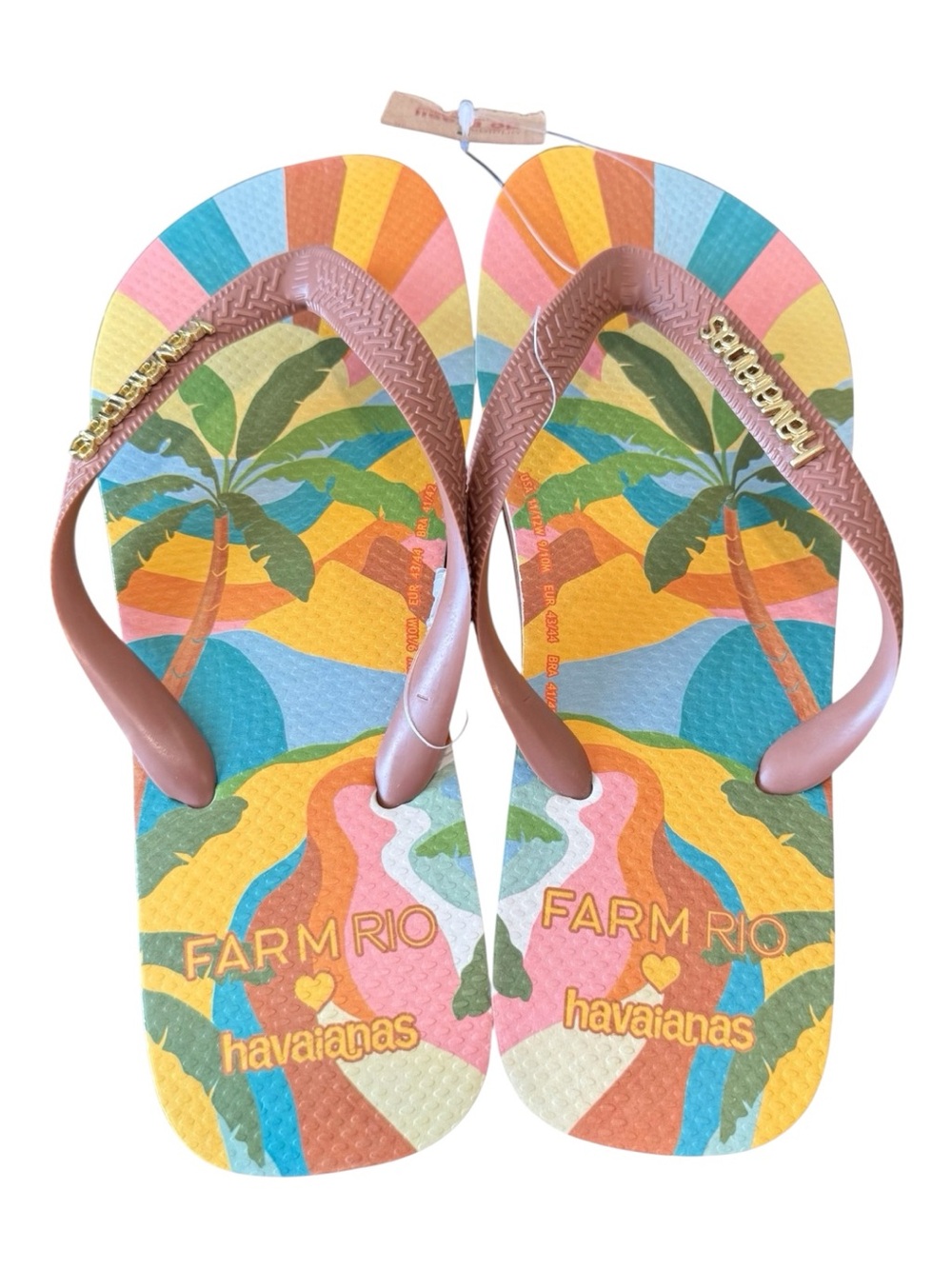 Havaianas X Farm Rio Women's Pop Yellow Flip Flop NWT 11/12W Paisagem Carioca